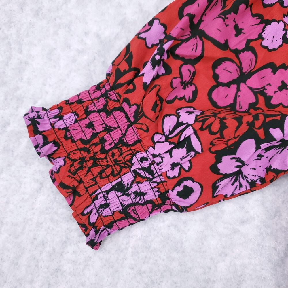 Influence A-line Dress Sz 6 Red Floral Knee-Length Smock Half Sleeve Skater Mini - Picture 3 of 12